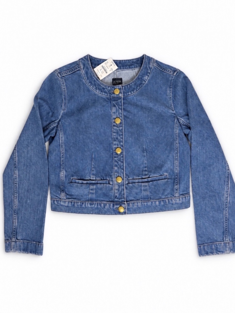 J.Crew Factory Louisa Lady Cropped Denim Jacket Gold Buttons Size 2 NWT